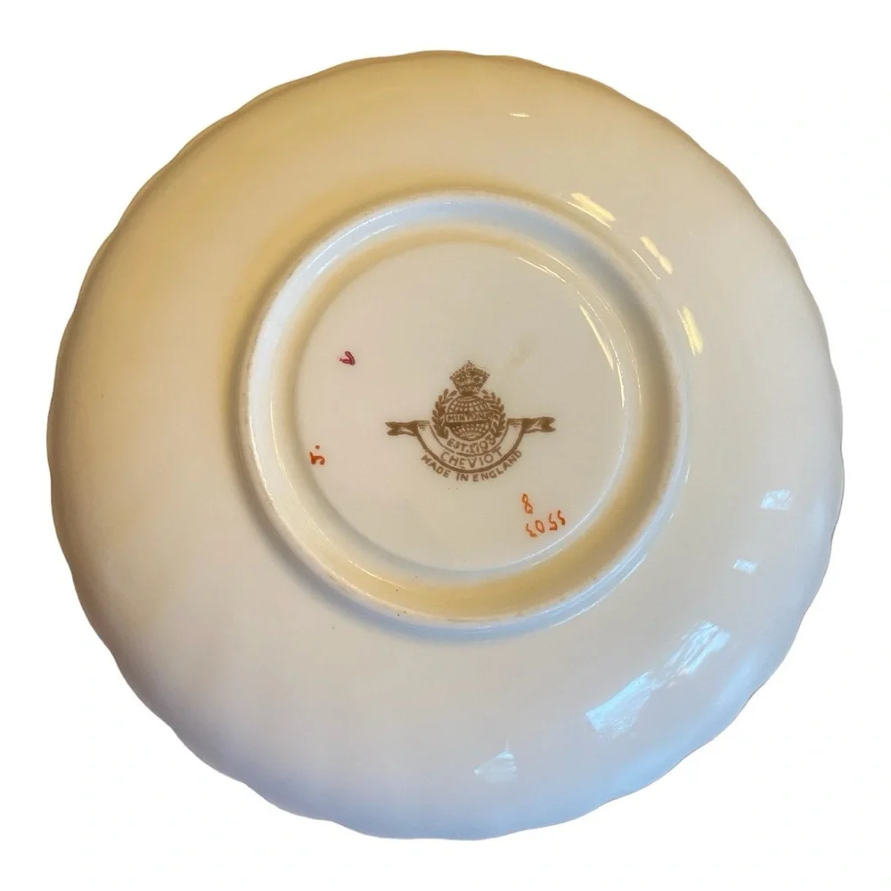 Minton Vintage Cheviot Green Bone China Teacup & Saucer Set Gilt Swirl MINT